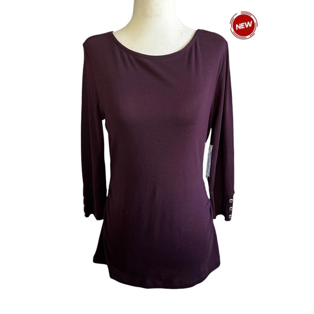 New York & Company Soho Jeans Plum Boat Neck 3/4 Sleeve Top Medium NWT | 0194